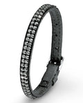 Dunkelgraues lederarmband 2 reihen swarovski Kristall dornschließe