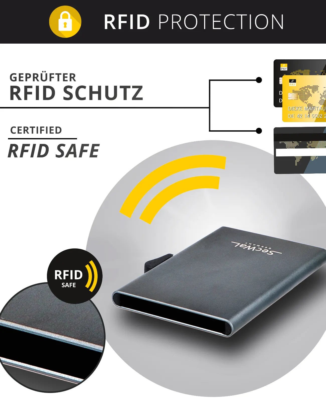 aluminium container rechteckig mit schieber für die karten rechts