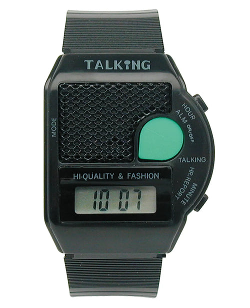 rechteckiges gehäuse mit digitalanzeige großer knopft für Zeitansage