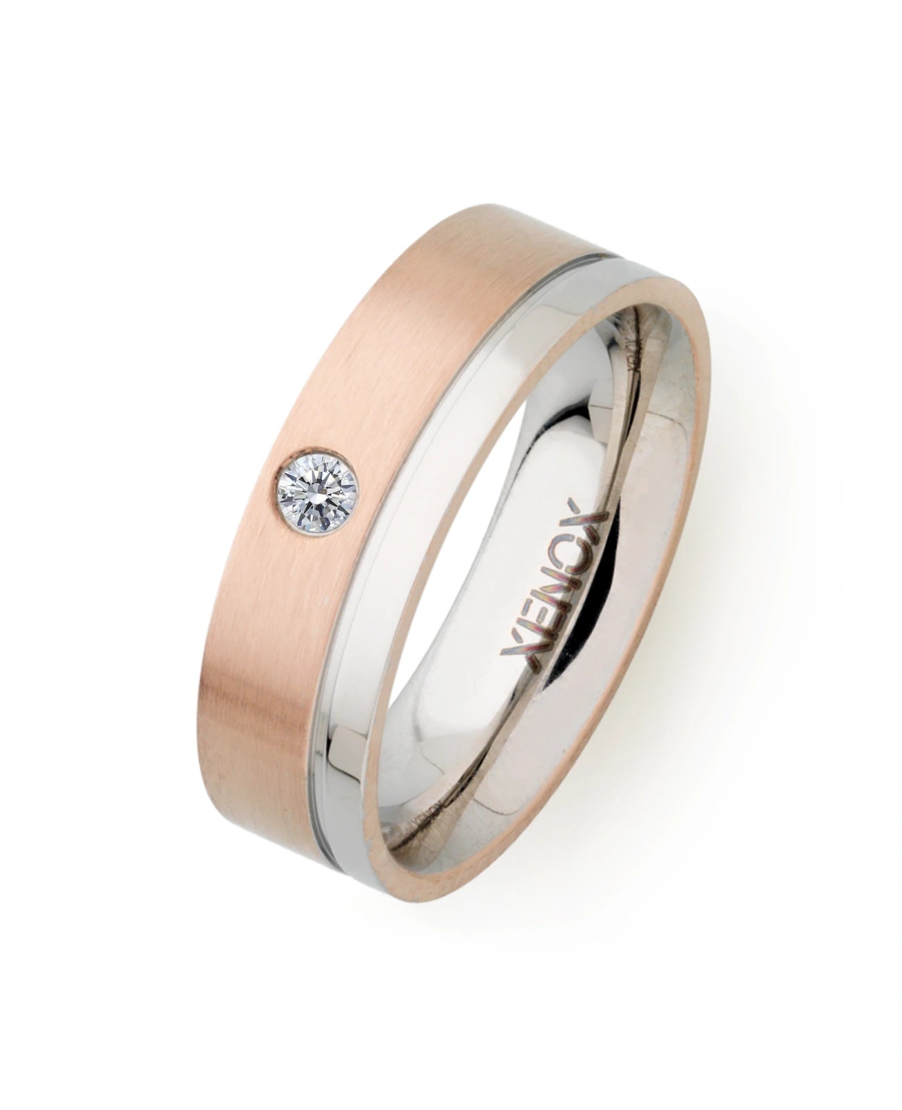 ring mit zirkonia zweidrittel rosé eindrittel edelstahl