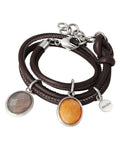 dunkelbraunes wickel lederarmband mit zei stein anhänger