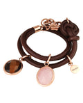 dunkelbraunes wickel lederarmband mit zei stein anhänger