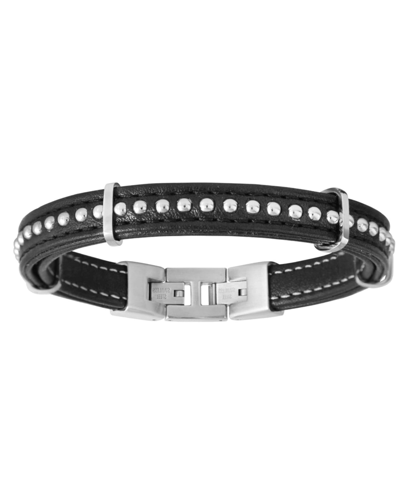 schwarzes lederarmband mit nieten und klappverschluß