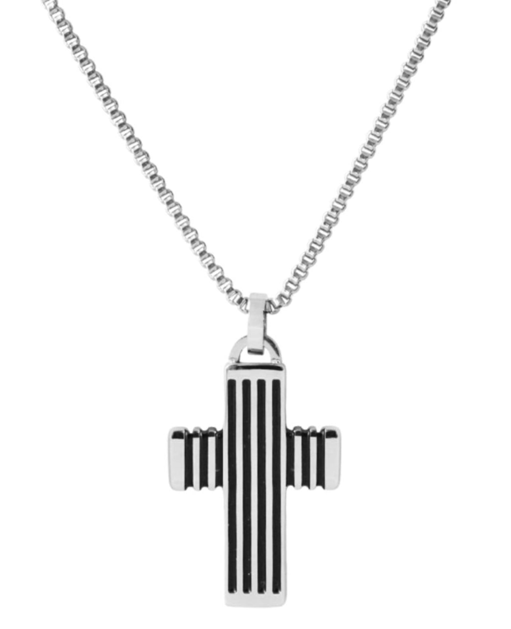 veneziakette mit kreuz anhänger längsrillen in schwarz