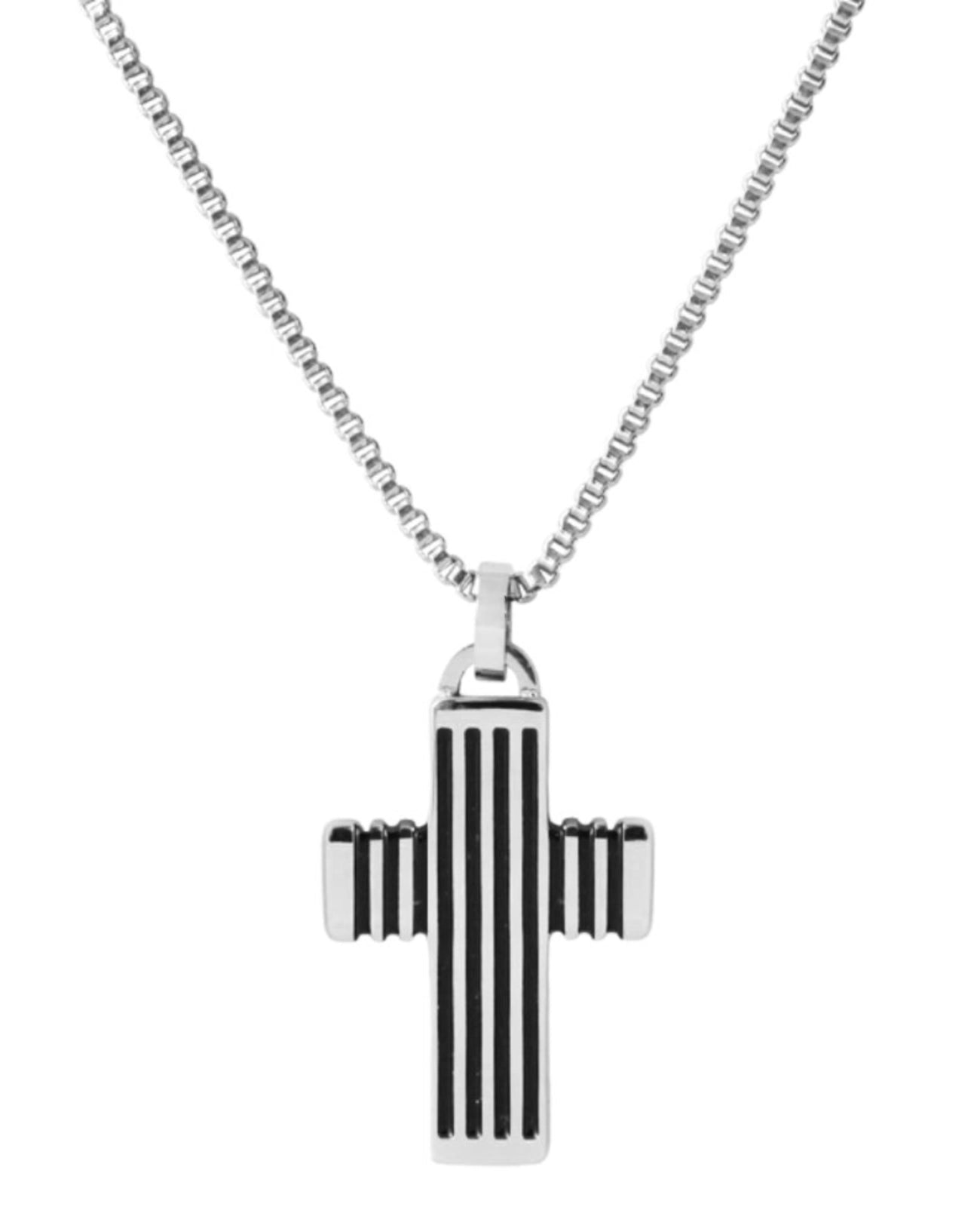 veneziakette mit kreuz anhänger längsrillen in schwarz