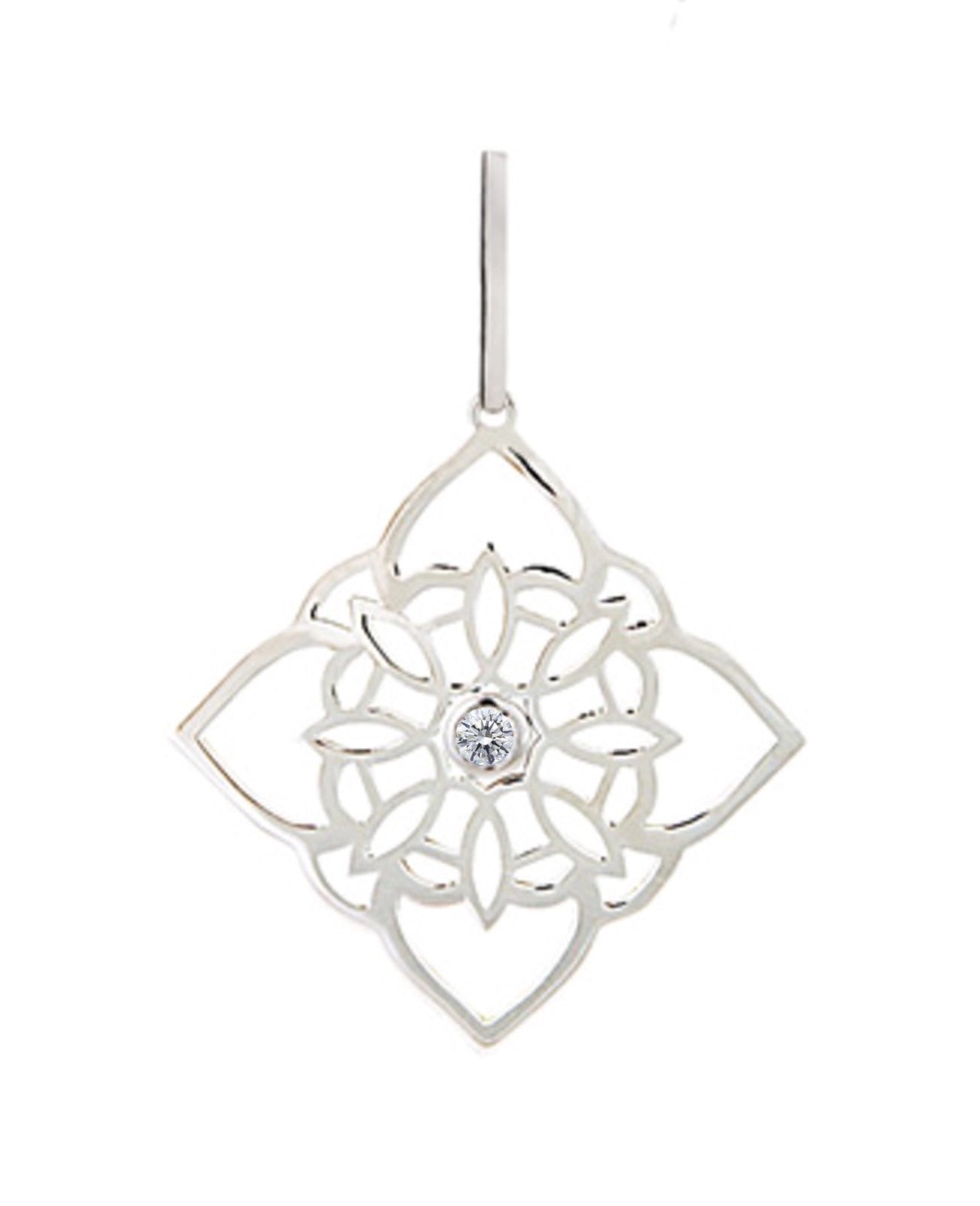 viereckiger anhänger in der mitte blumenmotiv offen spitze oben