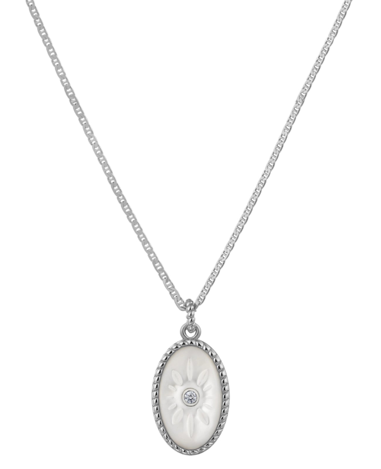 kette mit anhaenger ovaler perlmutt mit zirkonia in der mitte