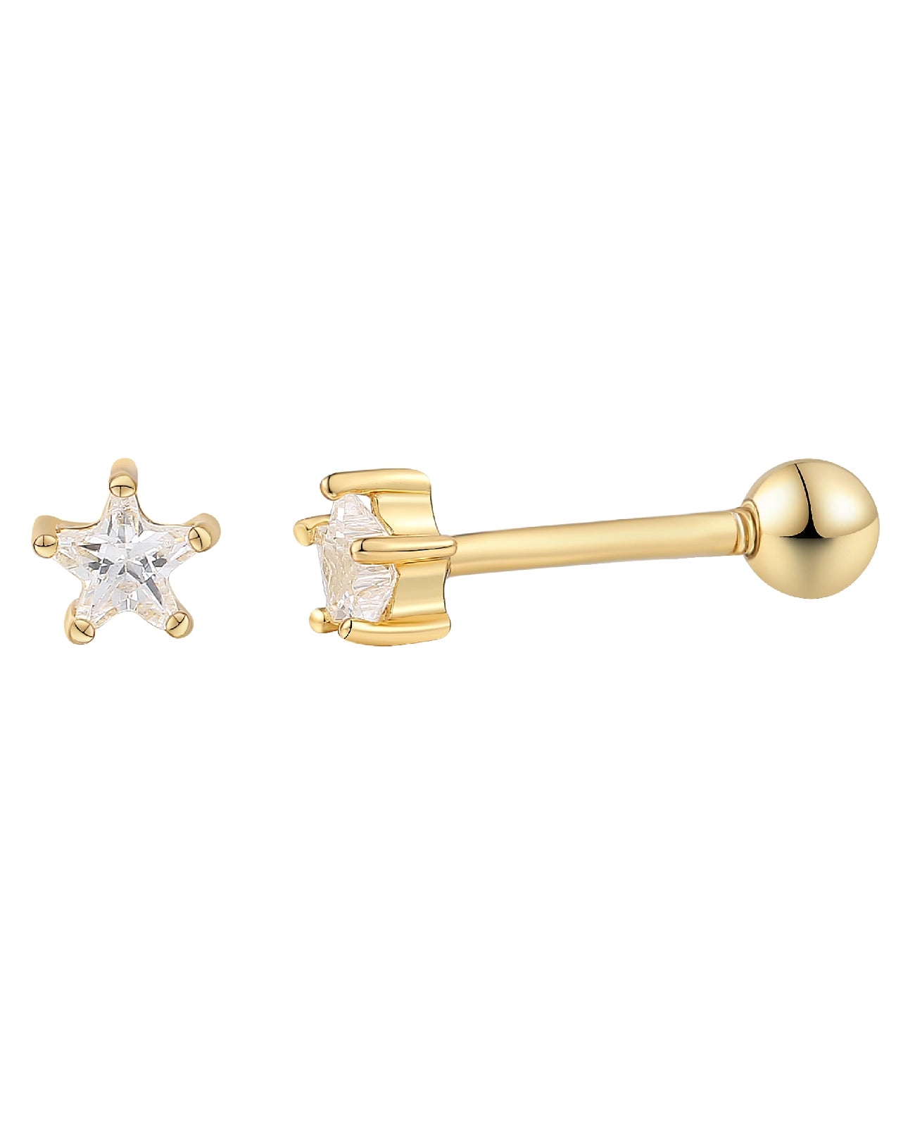 piercing ohrstecker mit schraubgewinde zirkonia sternform