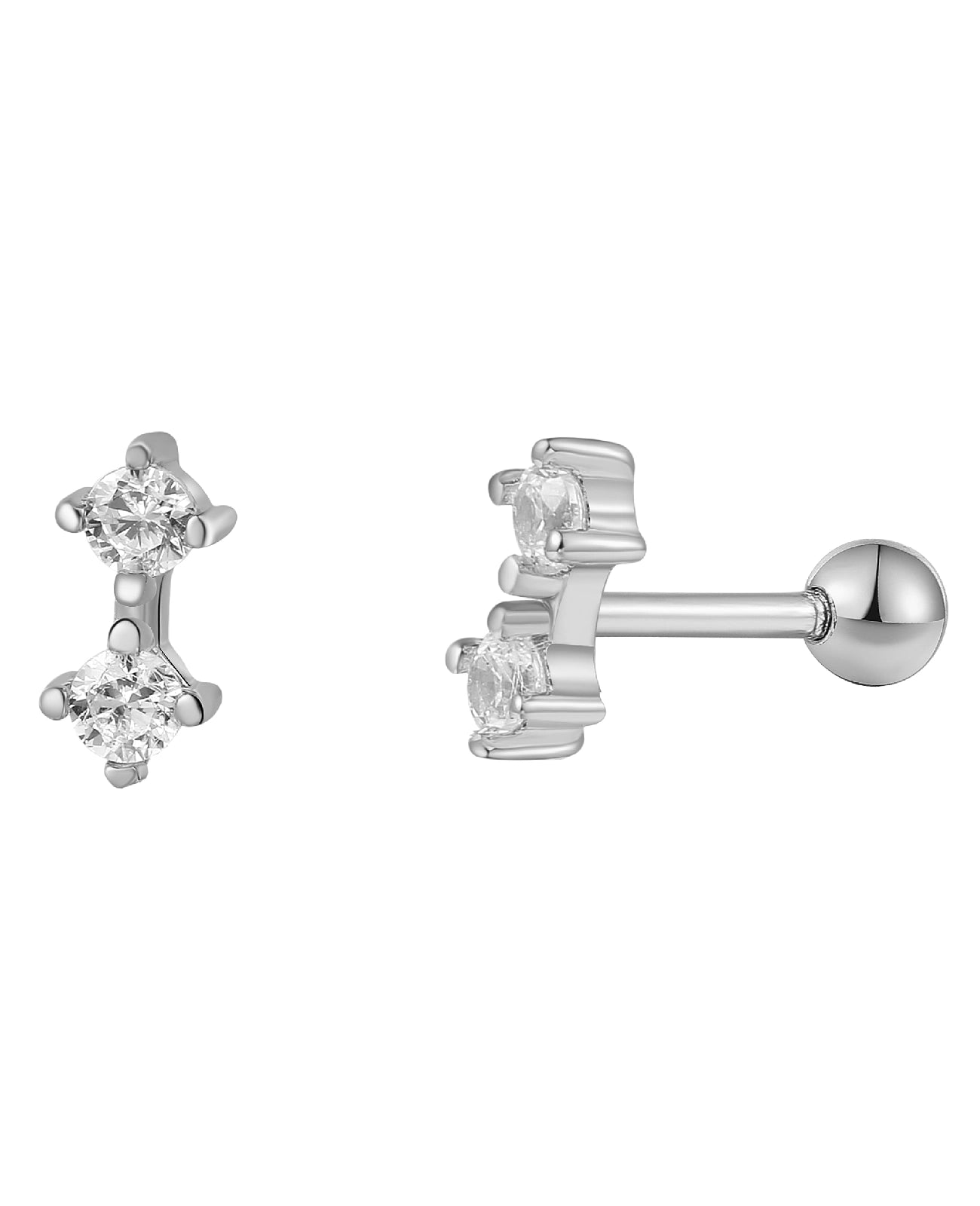 piercing ohrstecker mit schraubgewinde zwei zirkonia steine
