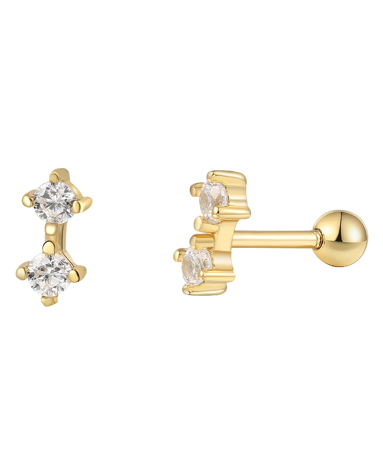 piercing ohrstecker mit schraubgewinde zwei zirkonia steine