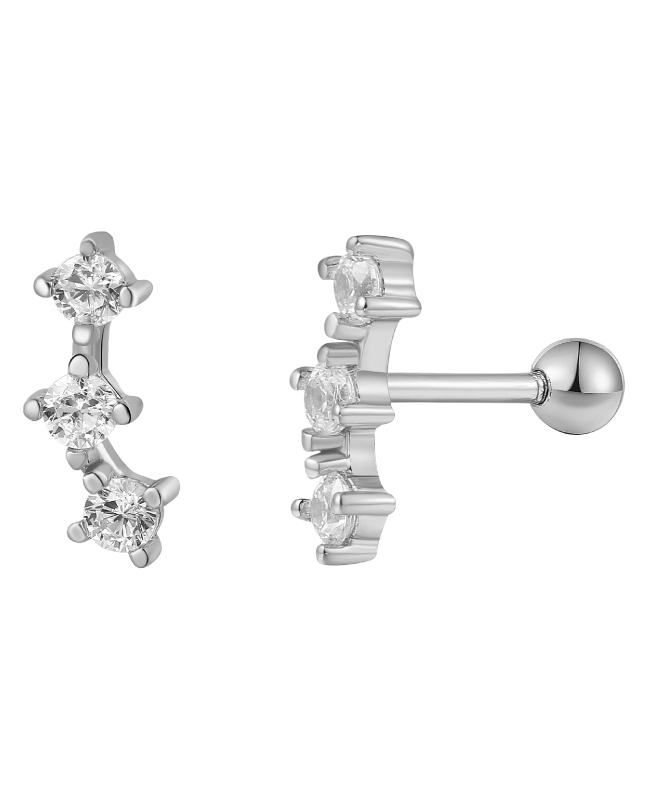 piercing ohrstecker mit schraubgewinde drei zirkonia steine