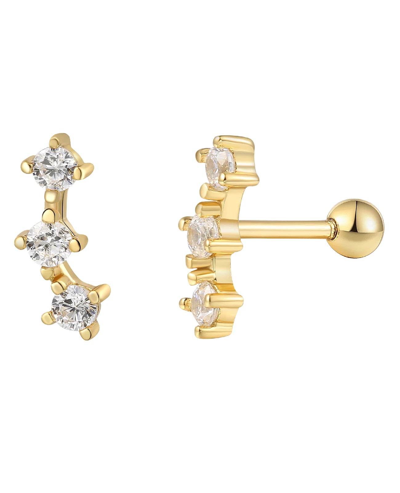 piercing ohrstecker mit schraubgewinde drei zirkonia steine