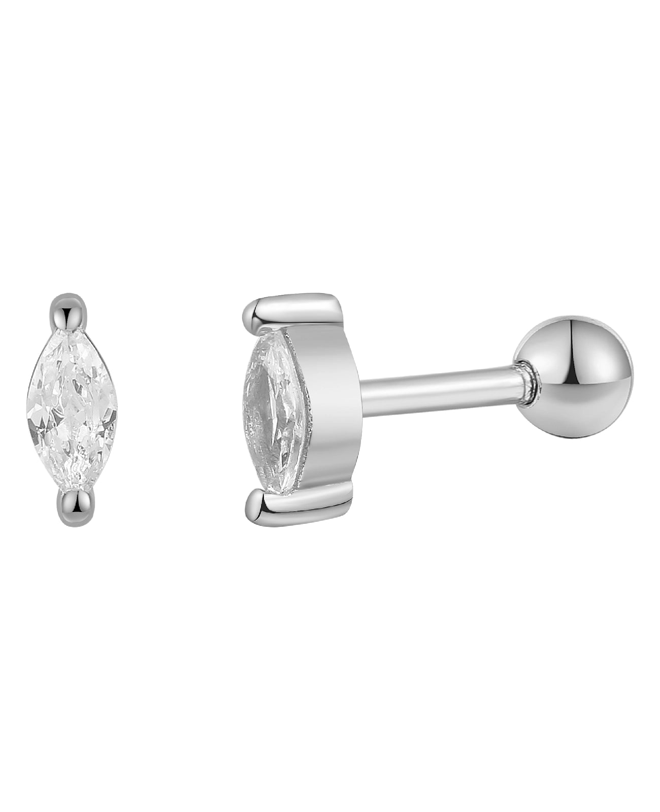 piercing ohrstecker mit schraubgewinde ein zirkonia im navettenschliff
