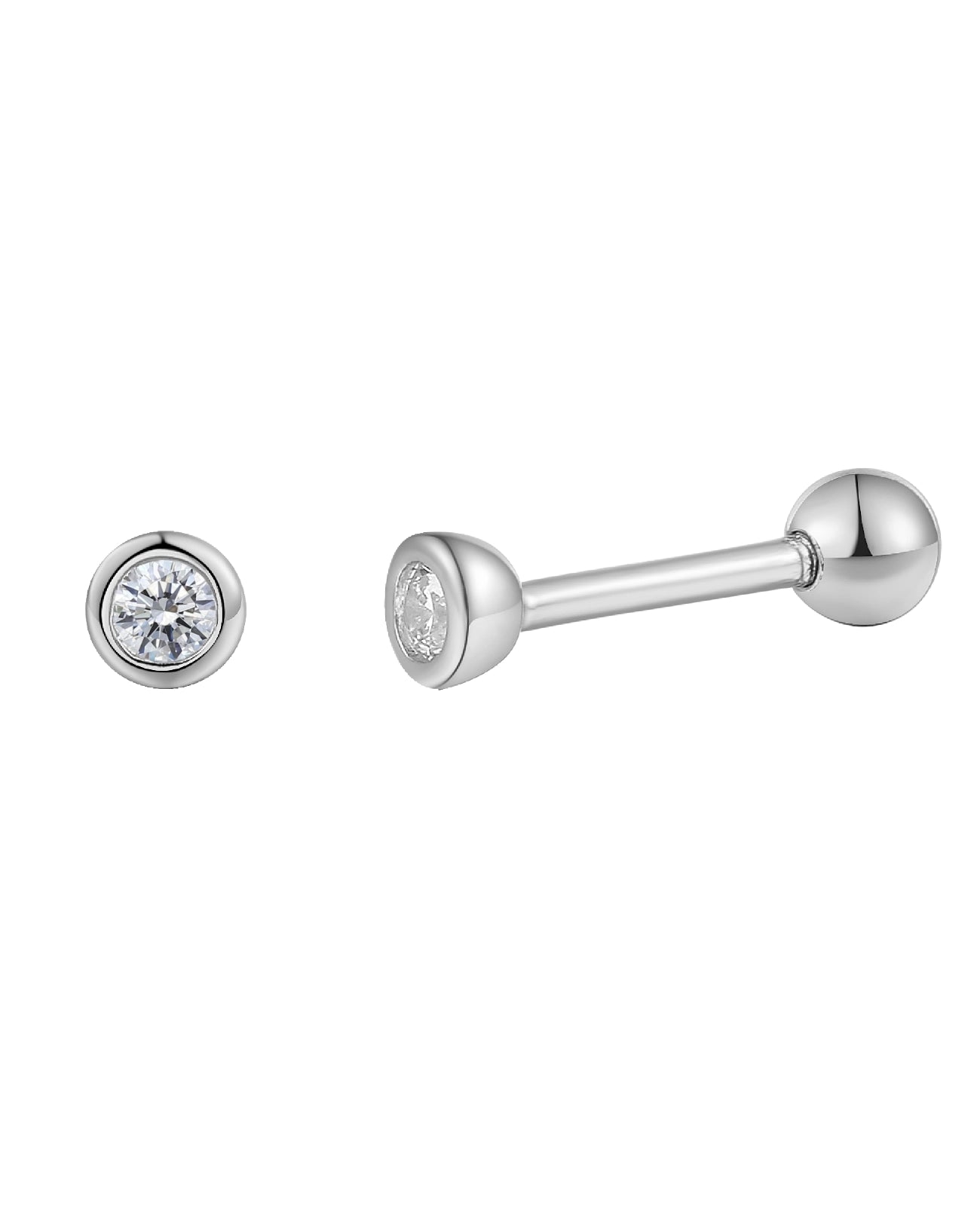 piercing ohrstecker mit schraubgewinde zirkonia in zargenfasung