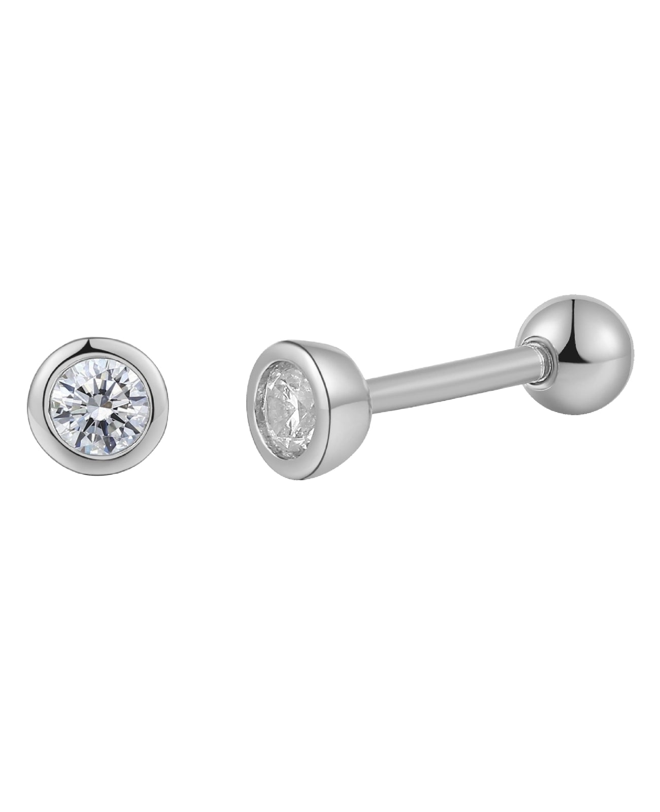 piercing ohrstecker mit schraubgewinde zirkonia in zargenfasung