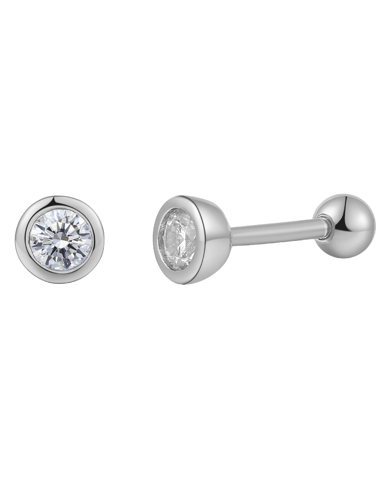 piercing ohrstecker mit schraubgewinde zirkonia in zargenfasung