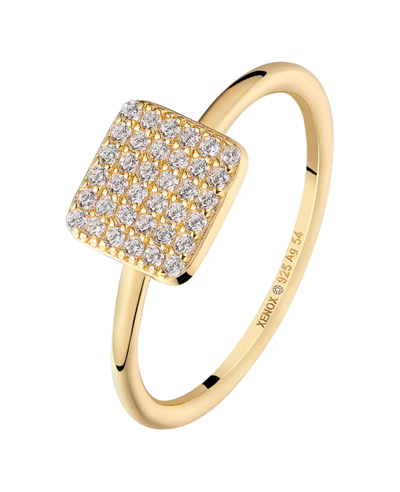 schmaler ring mit rechteckiger platte die mit zirkonia besetzt ist
